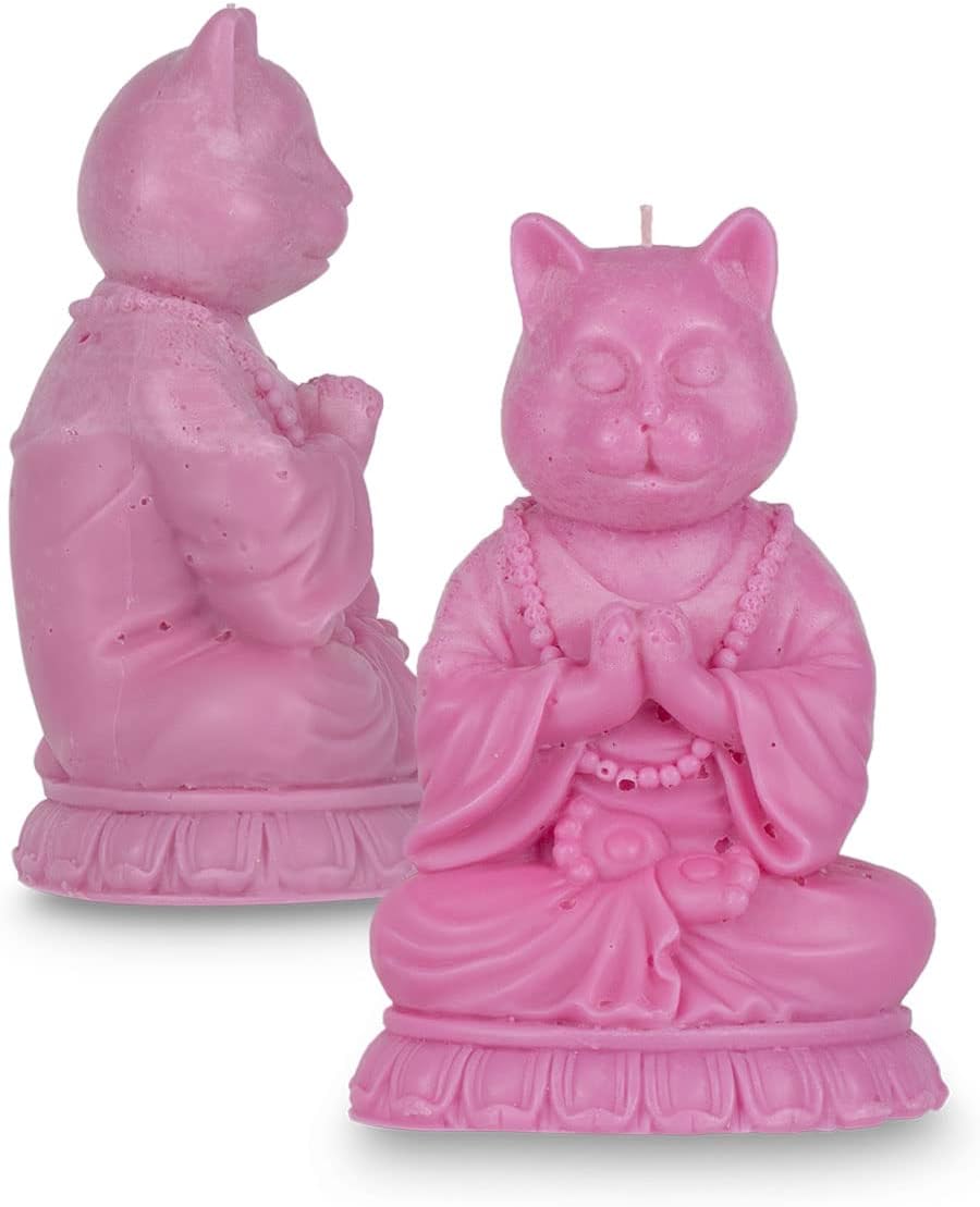 Cat Memorial Statue Pet Lover Shaped Candle Animal Figurine 6 inch Meditating Kitty Yoga - Mothers Day Gift Home Decor