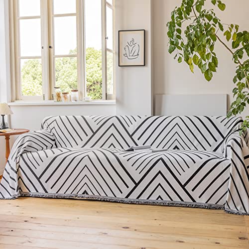 Dreamingo Geometric Herringbone Sofa Covers For 3 Cushion Couch Chenille Pet Protector Couch Cover For Dogs Cats Black White Sectional Couch Covers L Shaped Sofa Slipcover, 71"X 150" #TOP3