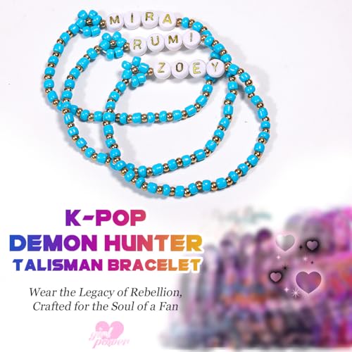 AICase for Kpop Demon Hunters Merch Rumi Zoey Mira Inspired Bracelets 3 Pcs Stackable Stretch Friendship Beaded Bracelets for Huntrix k pop Unique Merchandise Jewelry Gifts for Fans Women Men_Blue3