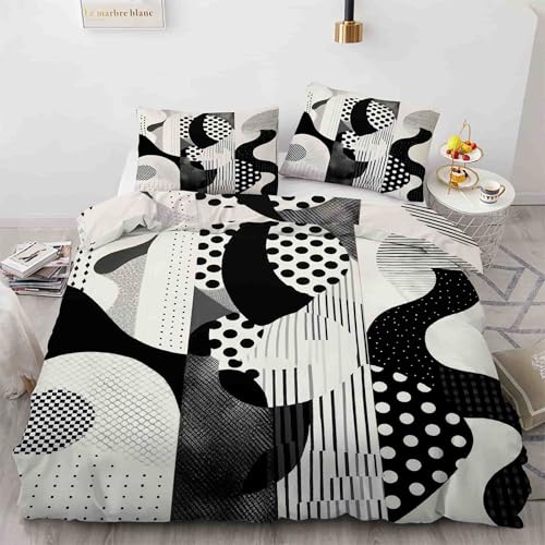 Housse de couette 220x240 géométrique avec 2 taies en microfibre douce