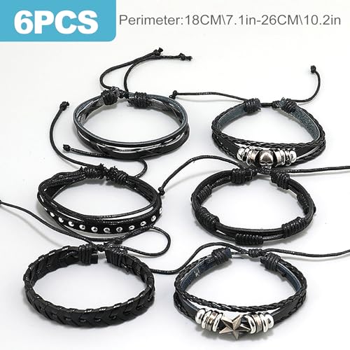 CoguZed 6 Pack Pulseras de Cuero Punk Ajustables miniatura 2