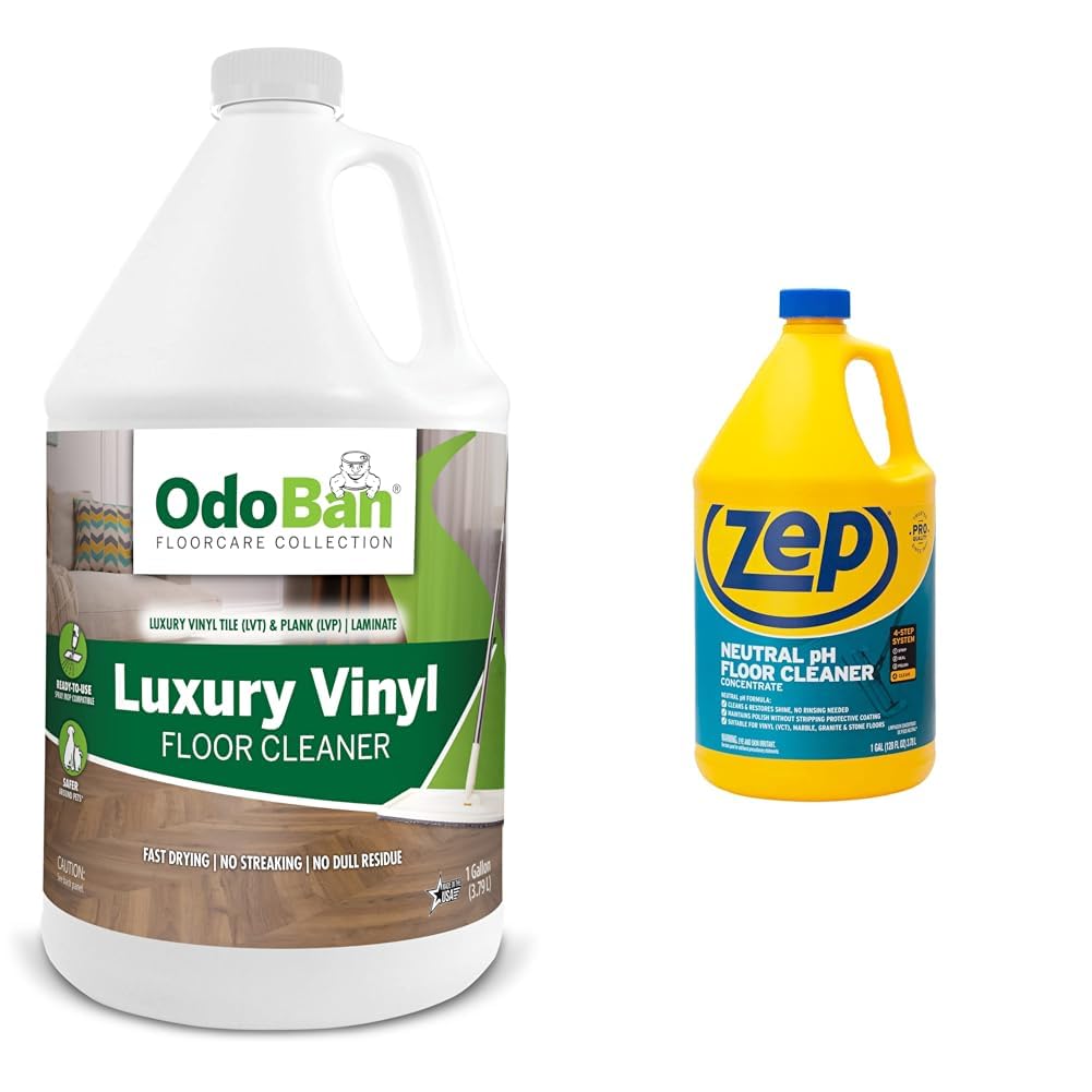 OdoBan Ready-to-Use Luxury Vinyl Floor Cleaner, Streak Free and Neutral PH Formula, 1 Gallon & Zep Neutral PH Industrial Floor Cleaner - 1 Gallon - ZUNEUT128