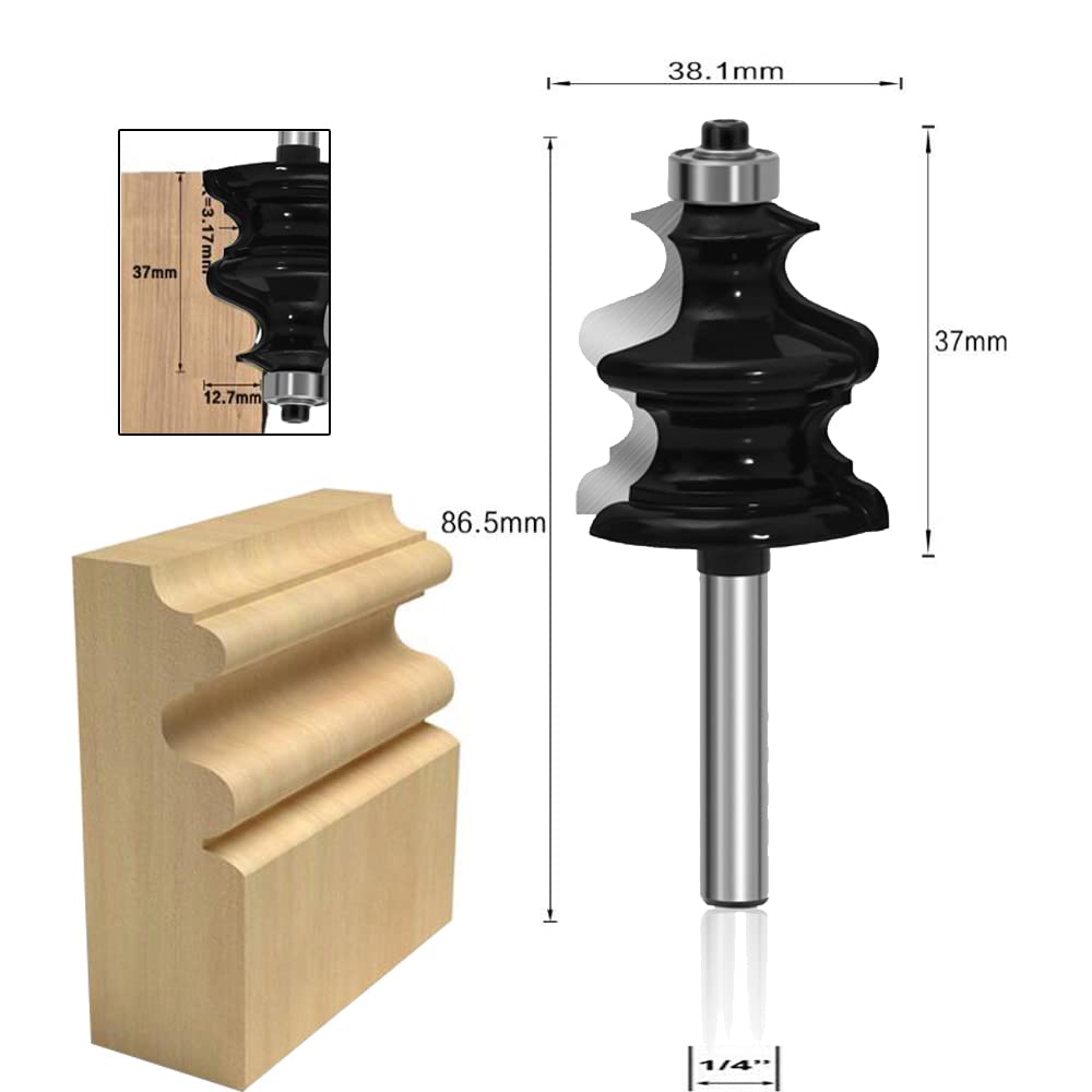 Mayline - Set di 5 punte per fresa con gambo da 6,35 mm, per lavorazione del legno, troncatrice, armadietto, utensili da taglio CNC, per porte, tavoli, mensole fai da te (1/4-H2G)