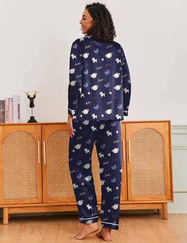 Image of Ekouaer Pajamas for Women Silk Satin Button Down Long Sleeve Pajama Sets