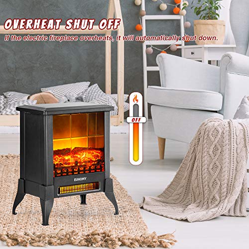 Euhomy Electric Fireplace Heater, 18" Indoor Fireplace Stove with Realistic Flame Effect, 1400W Space Heater for Quick Installation, Overheat Auto Shut Off Safety Function, CSA Certified - Thumbnail 6