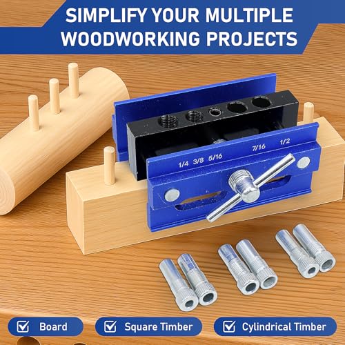 Self Centering Dowel Jig Kit, Drill Guide Jig Block for Straight Holes with 6 PCS Drill Bushings, Premium Self Centering Doweling Jig Kit for Woodworking, Adjustable Width Biscuit Joiner Tool 7 Self Centering Dowel Jig Kit, Drill Guide Jig Block for Straight Holes with 6 PCS Drill Bushings, Premium Self Centering Doweling Jig Kit for Woodworking, Adjustable Width Biscuit Joiner Tool - Image 7