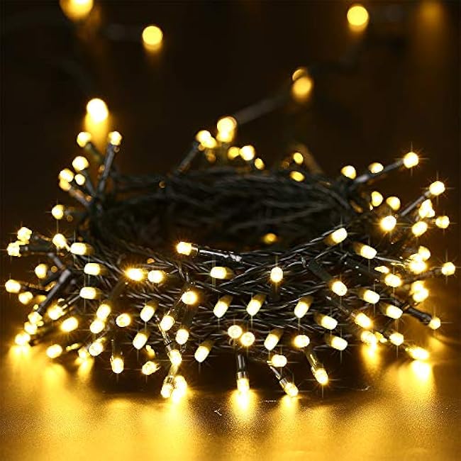Joomer Battery Christmas Lights, 66ft 200LED Fairy Lights Battery Operated Timer 8 Modes Waterproof for Outdoor Home Garden Party Holiday Christmas Trees Decoration (Warm White)