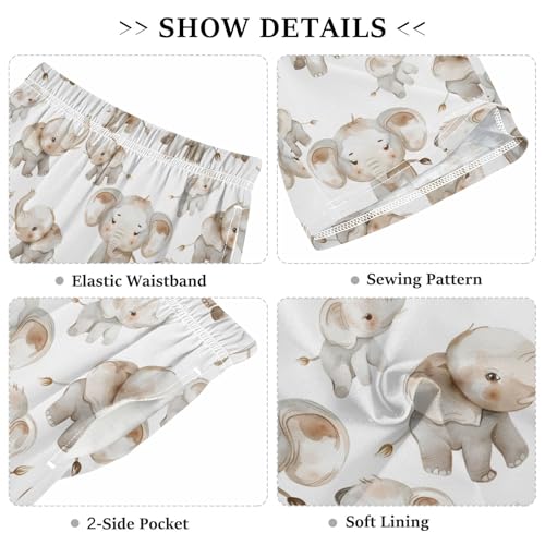 ALAZA Elephant on White Pajama Shorts Sleep Shorts Pant Lounge Pajama Bottoms Elastic Waist with Pockets3