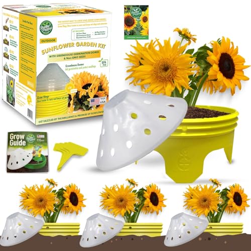 Sunflower Garden Kit – Grow Giant Sunflowers from Seeds with Patented Grow Rings & Greenhouse Domes, Organic & Non-GMO, BPA-Free | Outdoor Gardening Gift for Adults, Made in USA