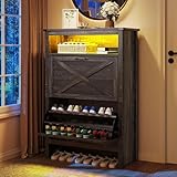 YITAHOME Shoe Cabinet, Entryway Shoe Storage Cabinets with Open Shelves and Led Light, Free Standing Hidden Shoe Rack Organizer with 2 Flip Drawers for Entryway/Hallway/Closet, Dark Rustic Oak