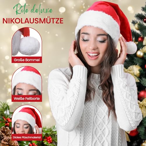 Weihnachtsmützen Erwachsene – 5 Stk. Lustige Hüte – Nikolausmütze, Hähnchen Hut, Weihnachtsmannbeine, Puddingmütze, gefüllter Truthahnhut, Weihnachtsmütze – Witzige Kostüme und Lustige Mützen im Set