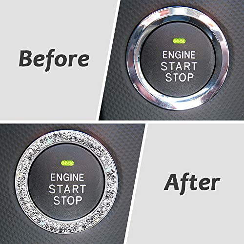 Image of ToBeQueen Bling Diamond Push Start Button Cover Ring, Interior Crystal Rhinestone Bling Starter Ring Emblem Sticker, Bling Car Accessories for Women, White
