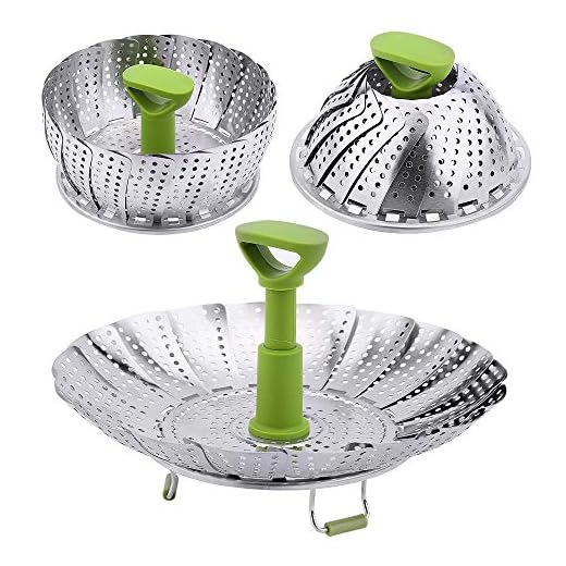 Vegetable Steamer Basket - Stainless Steel Collapsible Steamer Insert for Steaming Veggie Fish Seafood Cooking, Adjustable Sizes to Fit Various Pots (5.1" to 9.2")