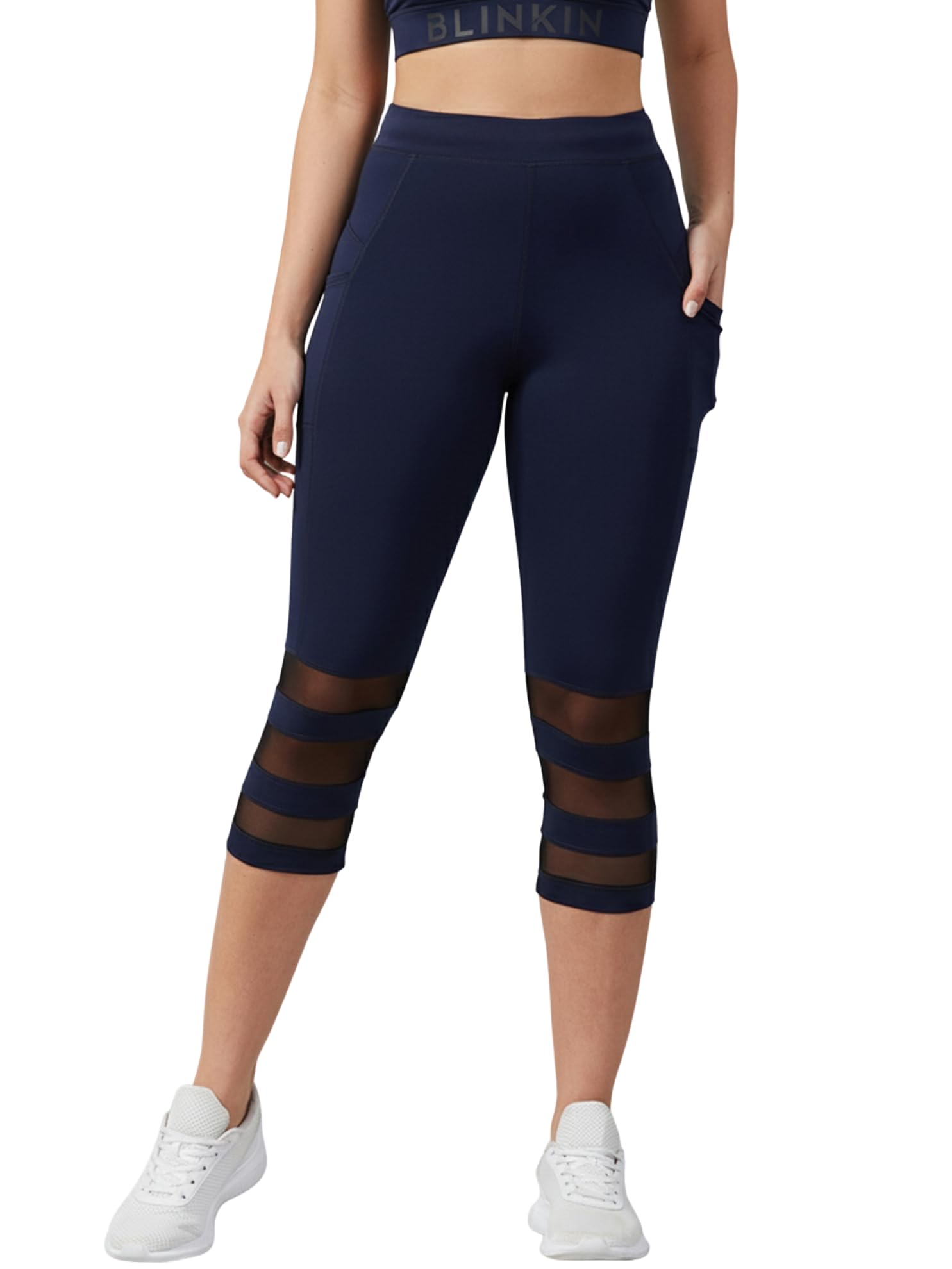 BLINKIN Women’s 3/4 Gym Leggings | Stretchable Workout Pants with Mesh Insert & Side Pockets: Perfect Capri for Active Wear, Yoga & Workout - The Ultimate Gym Pants for Woman (8160)
