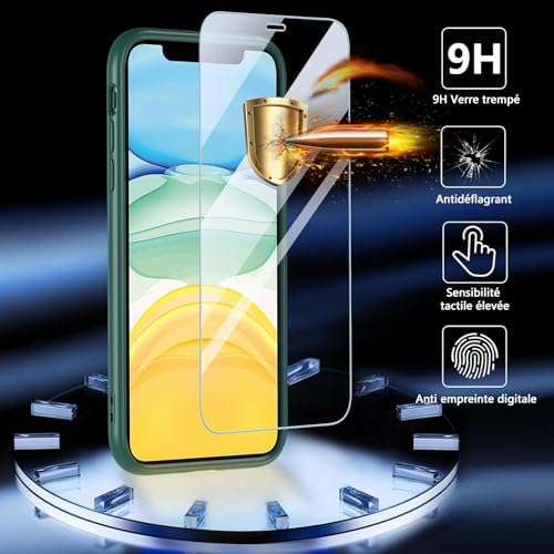 Coque pour iPhone 11 antichoc magnétique militaire verte avec protège-écran