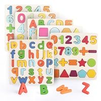6 Pcs Alphabet Puzzle for Kids, Wooden Puzzles Learning Toys, ABC Letters & Numbers & Shapes Jigsaw Blocks, Jigsaw Puzzles for Boys Girls