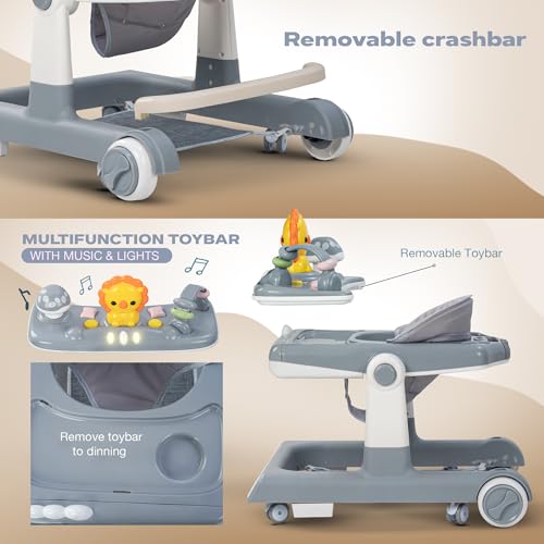 Image of Baybee Baby Walker for Kids with Height Adjustable & Tray, Activity Walker for Baby with Musical Toy Bar (Zeni Grey)