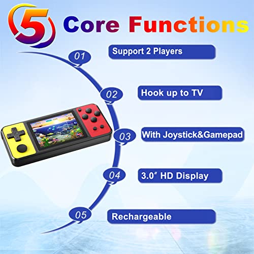 Handheld Game Console for Kids Aldults Preloaded 270 Classic Retro Games with 3.0'' Color Display and Gamepad Rechargeable Arcade Gaming Player (Black Yellow) - Image 4