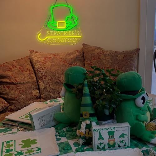 Image of Horseneon St Patricks Day Neon Sign Shamrock Neon Light LED Signs St Patricks Day Decorations Dimmable Green Gold Colors for Wall Art Bedroom Living Room Home Bar Decor