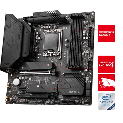 Image of MSI MAG B660M Mortar DDR4 Motherboard, Micro-ATX - Supports Intel 12th Gen Core Processors, LGA 1700 - DDR4 Memory Boost 4800+MHz /OC, PCIe 4.0 & 3.0 x16 Slots, 2 x M.2 Gen4 Slots, 2.5G LAN