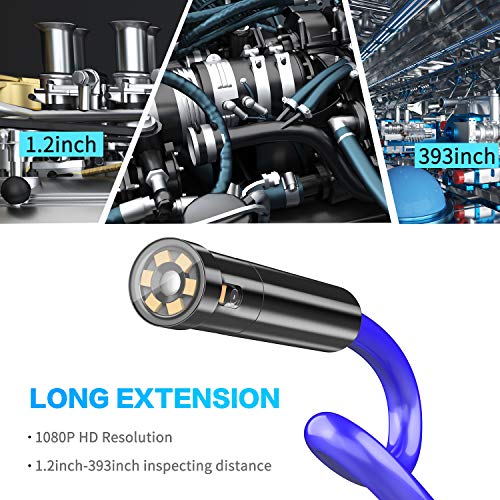 33FT Dual-Lens Borescope, Oiiwak Industrial Endoscope 1080P Video Sewer Pipe Drain Plumbing Wall Inspection Camera Snake with Light IP68 Waterproof, 32GB Card, Tool Box