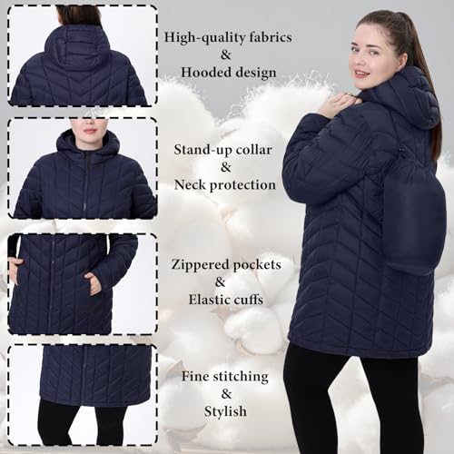 Plus Size Packable Puffer Jacket,Women's 1X-6X Water-Resistant Lightweight Hooded Winter Coat (Exclusively for Plus Size)4