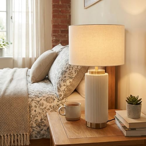 wilko Clara Table Lamp, Off-White Ceramic Base with Gold Metallic Caps, Modern Finish - Image 4