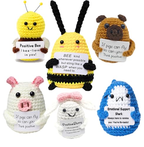 SHPDRFA Mini Cute Crochet Gift, 6PCS Funny Bee Knitted Doll with Positive Card, Home Decor, Birthday, Christmas, Kids and Party Gifts