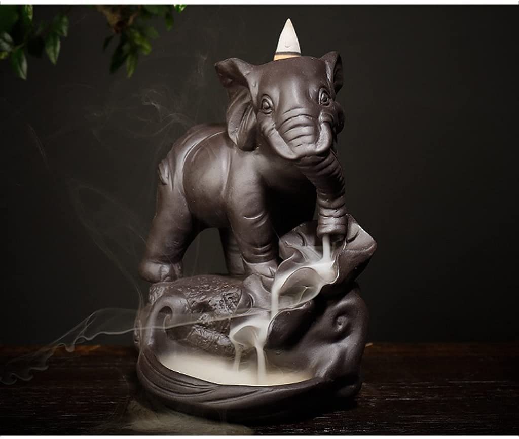 Fuentes de Incienso,Yoga Soporte De Incienso Cerámica Elefante Quemador Reflujo Estatuilla Soportes Cono Decoración del Hogar Zen(A)