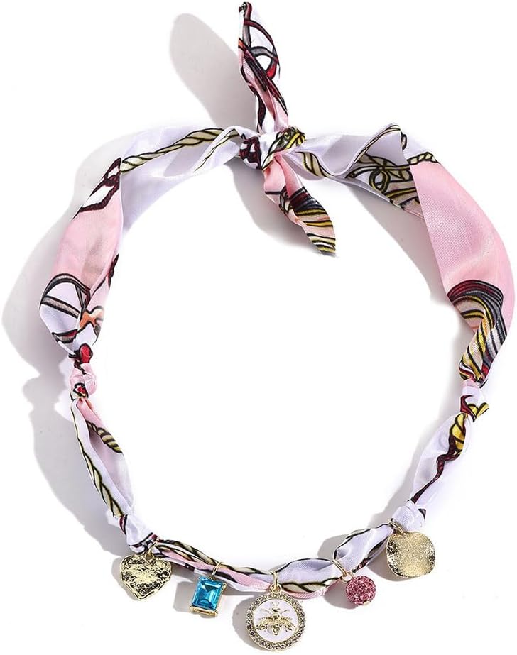 Silk Scarf Necklace for Women Vintage Bandana Necklace Choker Necklace Fashion Adjustable Jewelry