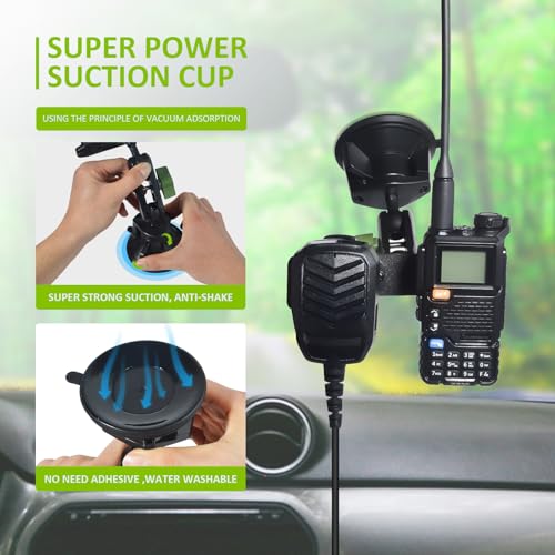Image of HYS Heavy Duty Radio&Remote Speaker Mic Suction Cup Mount for Radio W /Round Knob&Belt Clip - 3.54in Suction Mount, Quick Install Car Boat Windshield Window Mount for SDS100 BCD436HP XPR7550 APX6000