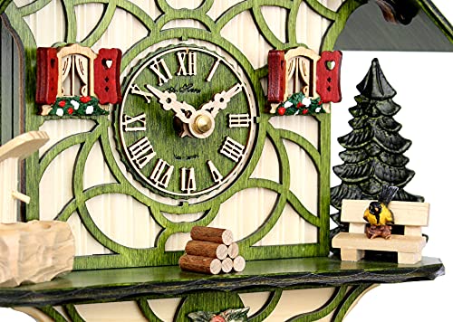Reloj cucú de cuarzo Adolf Herr verde mágico hecho en madera tallada 6
