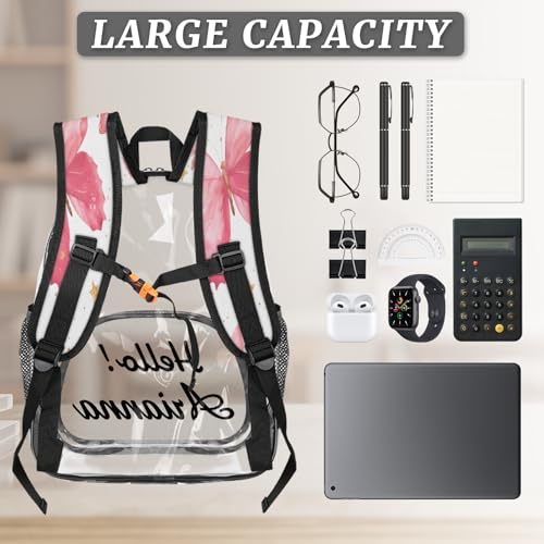 Butterfly Personalized Large Clear Backpack Heavy Duty for Stadium Approved Custom Pink PVC Transparent Backpack with Name See Through Bag for Concerts3