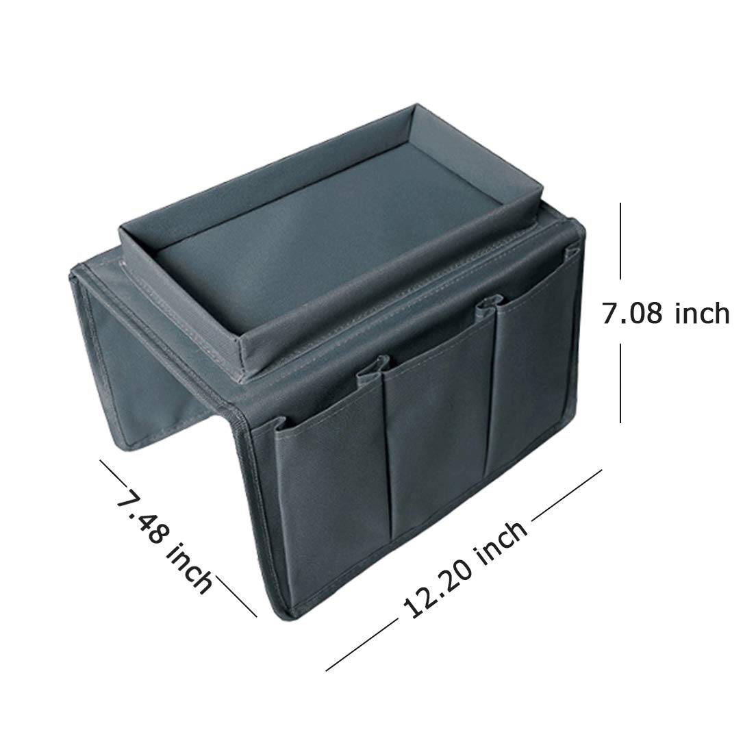 Organizador de reposabrazos con bandeja para tazas, sofá Caddy TV, soporte de almacenamiento teléfono móvil, tabletas, revistas, libros, gafas, cables, bebederos, aperitivos, bolsa de soporte