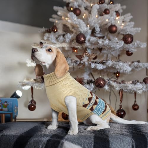 Hjumarayan Warme Hundepullover Mittelgroße Hunde - Fair Isle Pullover Hund mit Geschirr Öffnung, Weihnachtspullover Elastisch Hundepulli Winter Sweater für Shih Tzu, Mini Dackel, Beige M