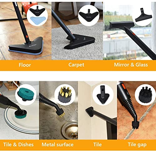 Costway Multipurpose Steam Cleaner With 19 Accessories, Heavy Duty Household Steamer Chemical-Free Cleaning, 1.5L Dual-Tank Rolling Cleaning Machine For Carpet, Floor, Window And Car, Orange+Black #TOP1