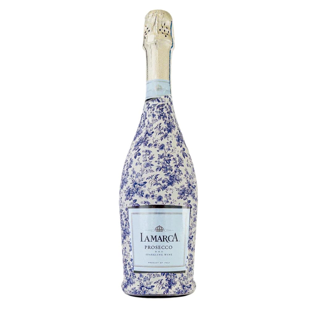 beaubottles Grandmillenial Blue Floral Custom Wine Label Wrap for La Marca 750ml Champagne Bottle - Personalized Wine Bottle Labels for Weddings,