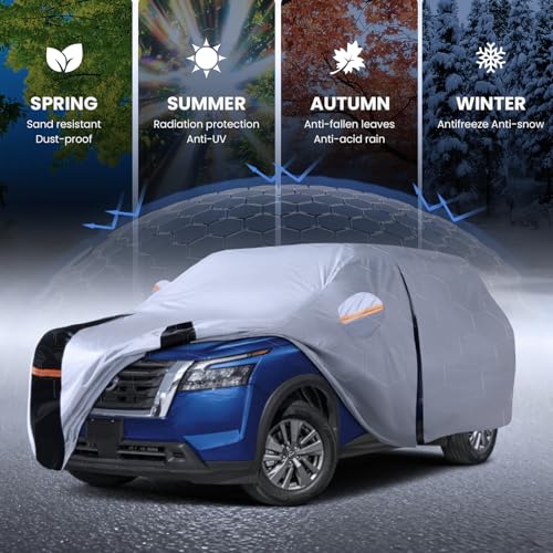 Image of Multi-Layer Car Cover Custom Fit for Nissan Pathfinder(2004-2026), 100% Waterproof All Weather for Automobiles, Gift with Towel, Heavy Duty Car Covers for Rain Sun UV Protection with Door Zipper