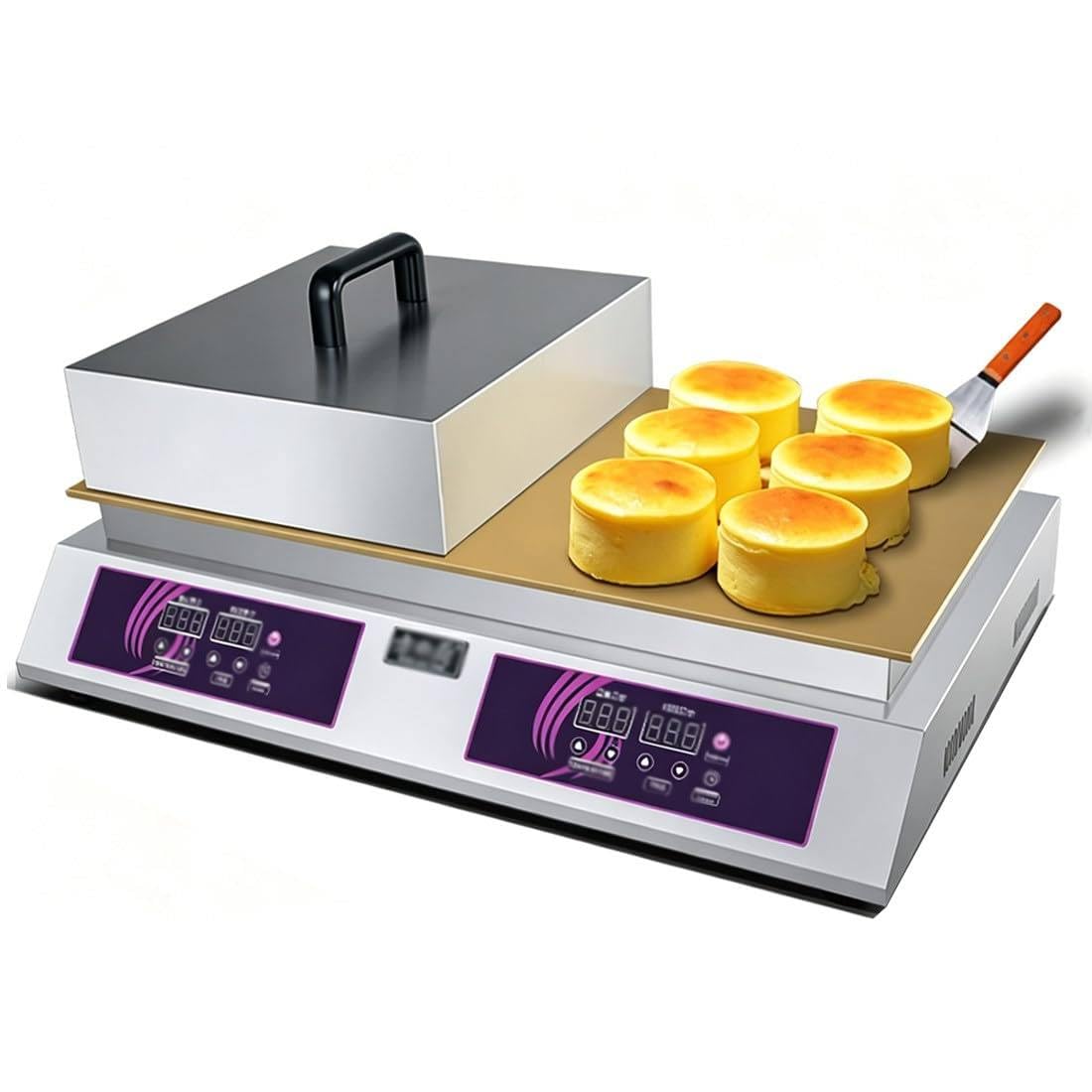 GSHSHOU Commercial Souffle Making Machine Electric Dorayaki Maker,60-240℃ Temp Control Electric Muffin Maker Stainless Steel for Home Kitchen Restaurant Bakery Leisure Snack Bar Doublehead