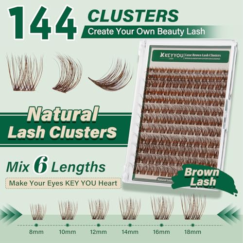 Image of KEYYOU Brown Lash Clusters 3D Wispy D Curl Individual Lashes 8-18mm MIX