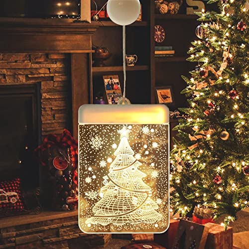 lumineuse de Noël VGE -Décoration de Noël d'intérieur à suspendre en acrylique 3D-Fonctionne à piles-Pour mur extérieur, fenêtre,allée,terrasse,chambre à coucher,blanc chaud (arbre de Noël) Cover