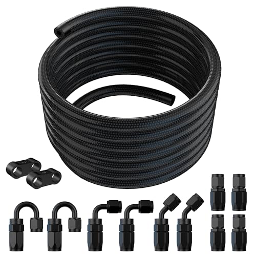 6AN CPE Fuel Line Kit AN6 Nylon Braided Fuel Hose with Hose Fittings AN 6 Fuel Line Hose Black 20ft
