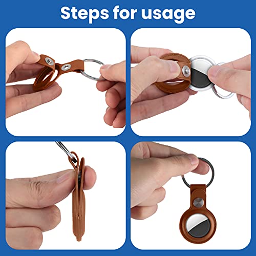 Laudtec Airtag Case Leather Key Ring 2 Packs, Airtag Keychain Protective Cover For Apple Airtag Finder Location Tracker Airtags Holder Keyring Loop Anti-Scratch For Keys, Backpacks, Pet Dog Collar #TOP2