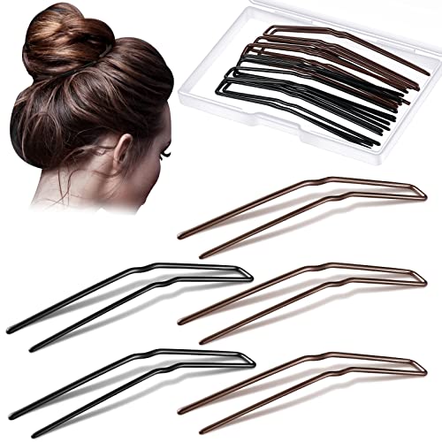 24 Pieces 3 Inch U Shaped Hair Pins Ballet Bobby Pins U Pin Hair Styling Pins Bobby Pins for Updo with Storage Box Metal U Bun Hair Pins for Women Girls Thick Thin Long Curly Hair (Black, Brown)