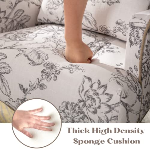 Cimoo Mid Century Accent Chair Floral Reading Chair With Removable Pillow Wingback Arm Chair Upholstered Comfy Single Sofa For Living Room/Bedroom/Fireplace, Beige #TOP4