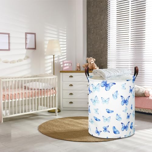 Image of NTAOHAMPER Kids Laundry Hamper, Waterproof Storage Bin, Baby Nursery Hamper, Clothes Organizer, Toys Bin, Room Decor(Blue Butterfly)