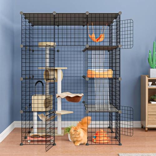 Oneluck Gaiolas grandes para gatos de 4 camadas de 139 cm DIY cercadinho de metal destacável canis g