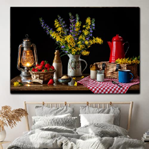 Nature morte fleur toile 50x70cm de style vintage pour décoration salon