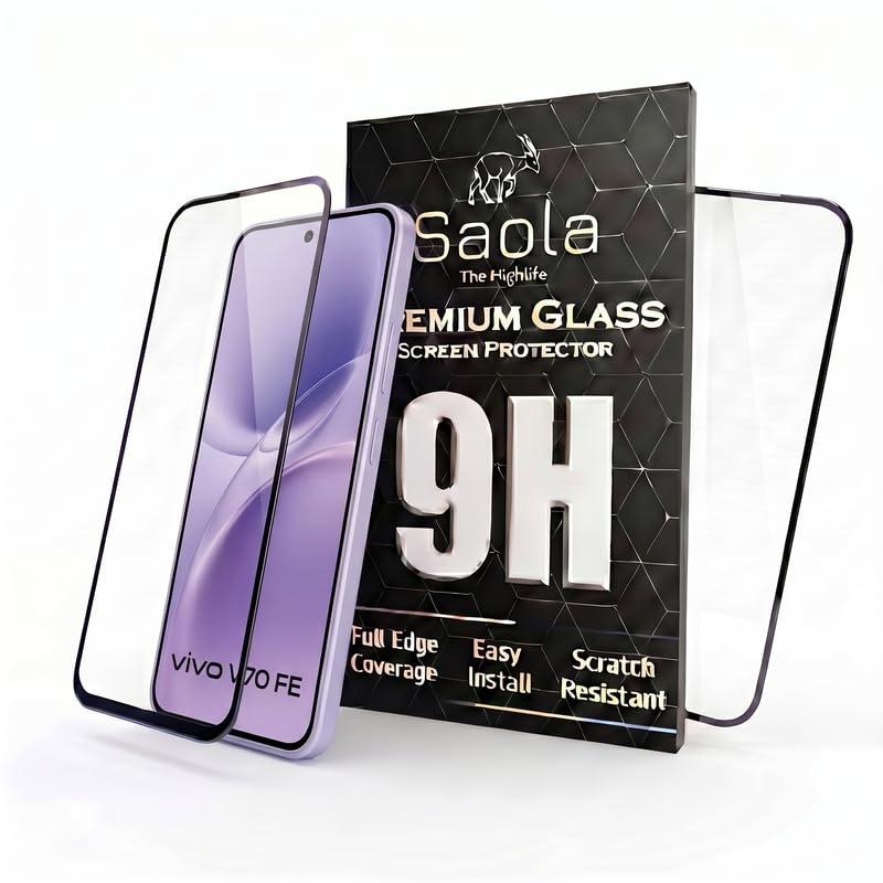 Image of Saola HD+ Oleophobic Tempered Glass For Vivo V70 FE (PACK OF 1) with Hassle-less Installation Kit. Full screen Coverage. 6.83 inch
