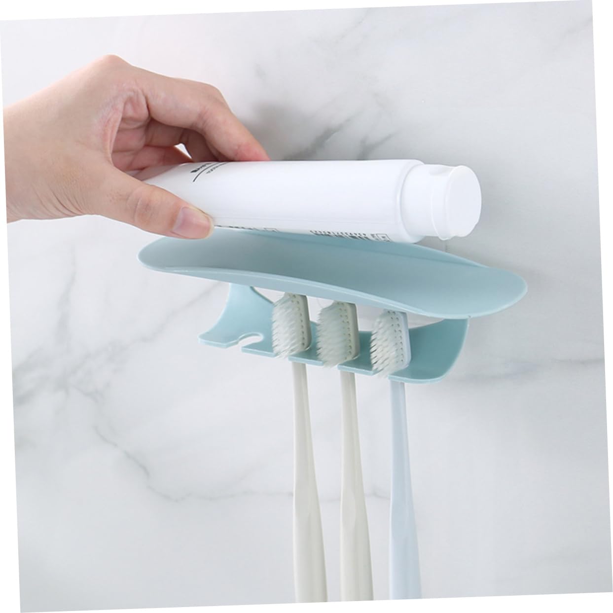 Alipis 6pezzi Portaspazzolino Da Parete Con Supporto Per Dentifricio Design Adesivo Senza Forature Organizzatore Per Bagno Blu e Beige Facile Installazione e Risparmio Di Spazio